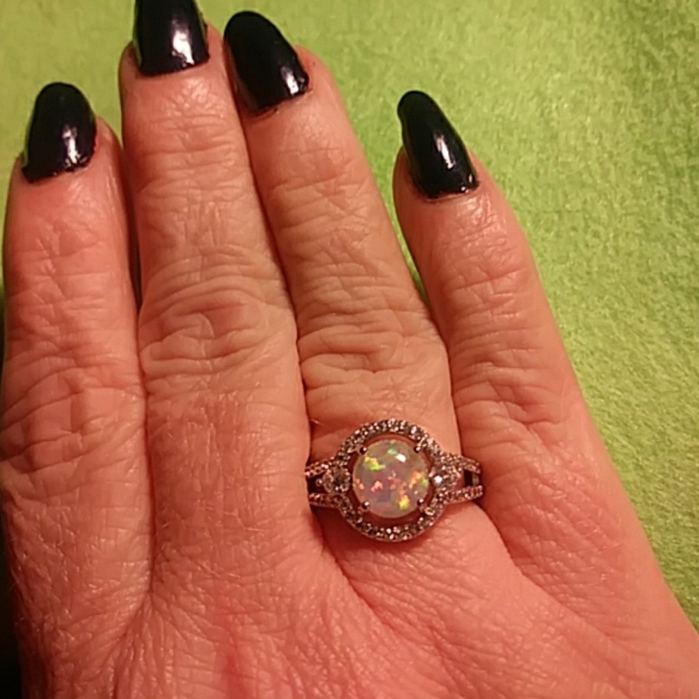 SOLD New Lab created opal halo ring sz7